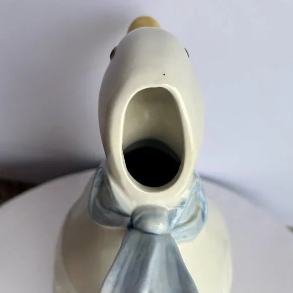 Fitz and Floyd White Goose Pitcher Blue Ribbon Handle Vintage Kitchenware - Picture 6 of 12